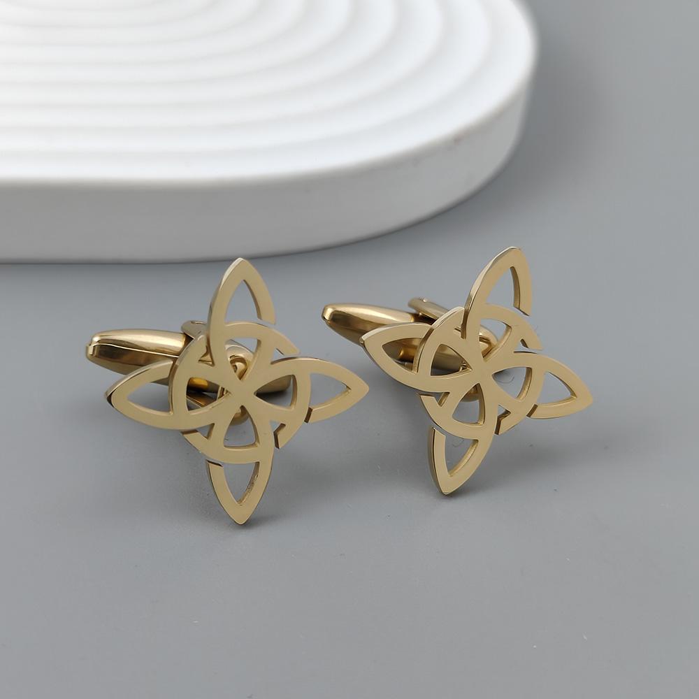 Silver round Celtic knot hollow gold-plated cufflinks, French shirt cuff accessories in black, matching with men's suits
