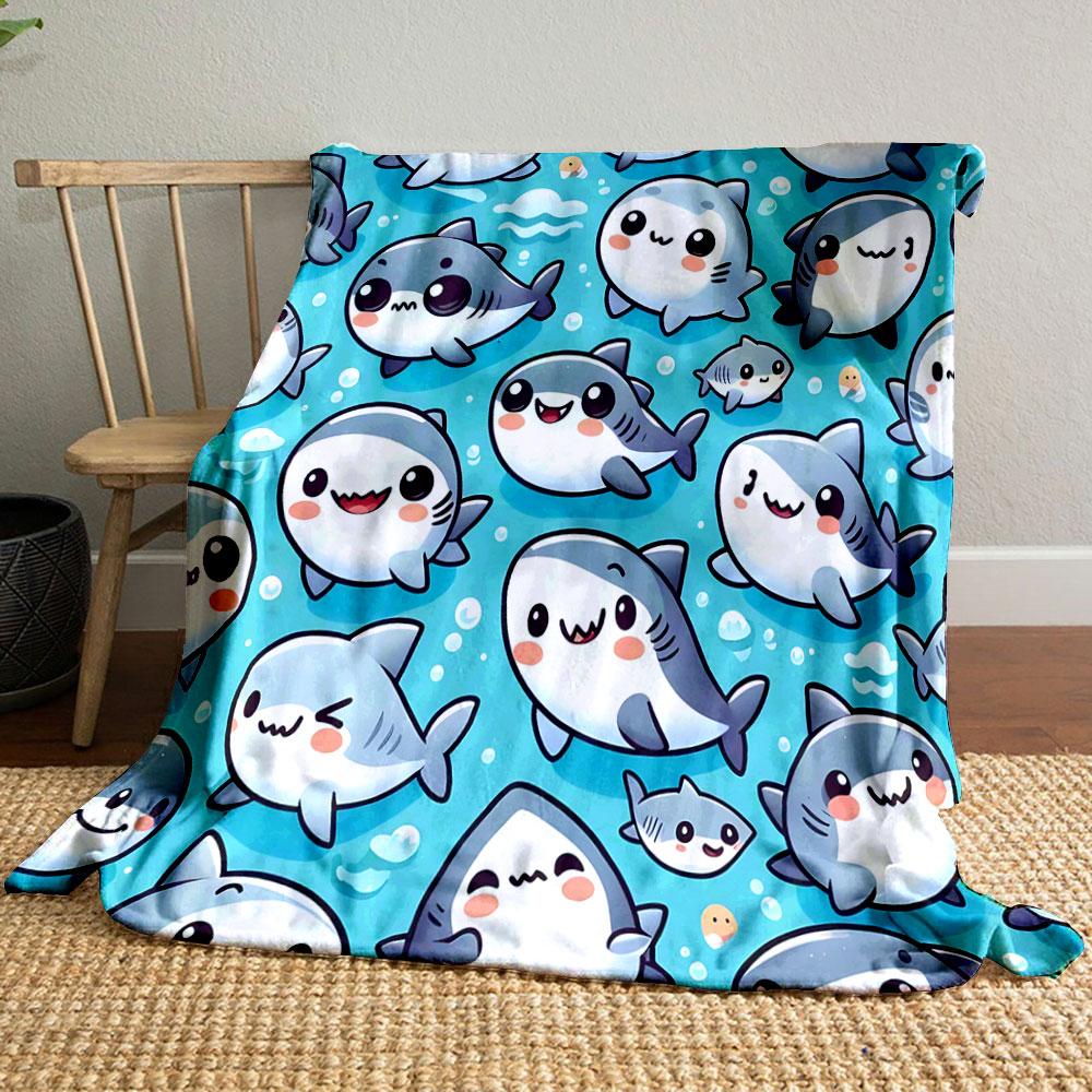 Cute Cartoon Sharks Pattern Print Blanket Soft and Cozy Perfect for the Living Room Bed Sofa or a Nap,gift