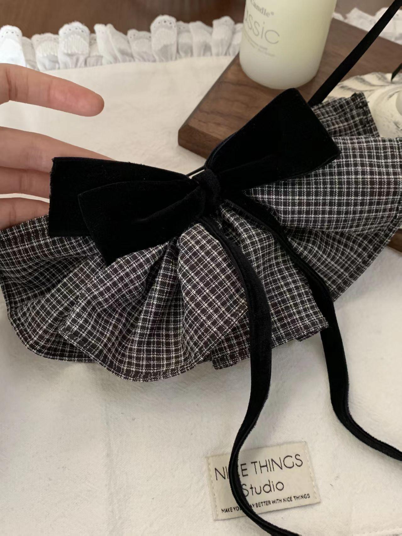 Korean Double-sided Flocked Hair Clip 2026 New Plaid Bow Spring Snap Clip Elegant DressHem Design Hair Accessories for Women