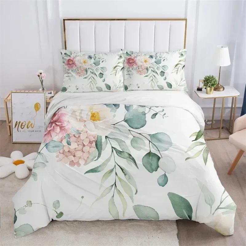 Rustic Flower White Bedding Set Microfiber Tree Leaves Floral Duvet Cover Set 3D Print Quilt Cover With Pillowcases Room Decor