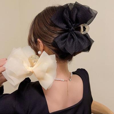 Women Elegant Large Chiffon Bow Hair Claw Sweet Mesh Bow Grab Hair Clip Ponytail Shark Barrettes Fashion Hair Accessories