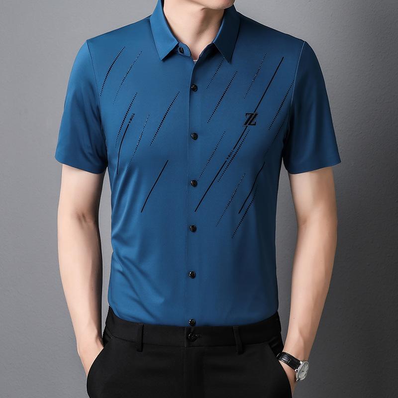 Camiseta de Manga Corta Nueva Sin Costuras para Hombre Moderna para Jóvenes y Mediana Edad Negocios Color Puro Camiseta Fina