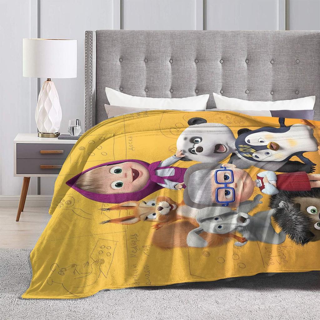 Warm BlanketKids Camping M-Mashas and B-Bears Throw Blanket Flannel Bedspread For Bedroom Graphic Sofa Bed Cover