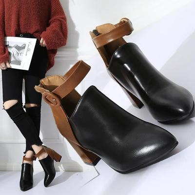 Herbst Damen Stiefeletten Schwarz Große Größe Spitzschuh Mode Stiefel Schnalle Hinten Reißverschluss Lässig Damen PU Lederstiefel