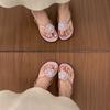 Fashion Rubber Flip Flops Flower Low Hawaiian Floral Fabric PU Hoof Heels Low Rubber Flip Flops Flower Hawaiian Fabric Hoof Heels Floral