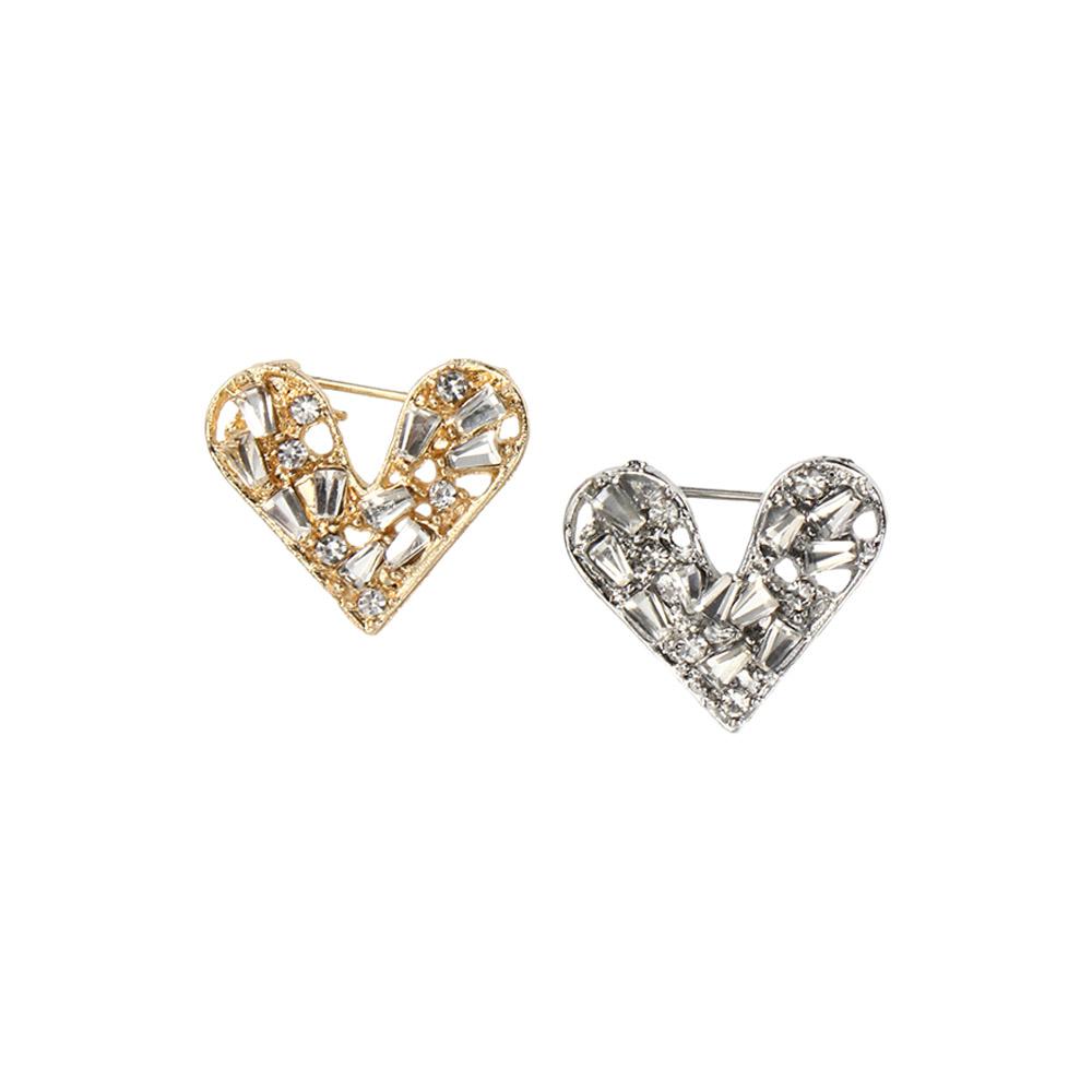 Shiny Rhinestone Pin Korean Style Hollow Heart Breastpin Lapel Heart Brooch  Party