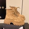 Thick-soled heightening Martin boots women's 2025 autumn new front lace-up retro locomotive boots small lace-up short boots