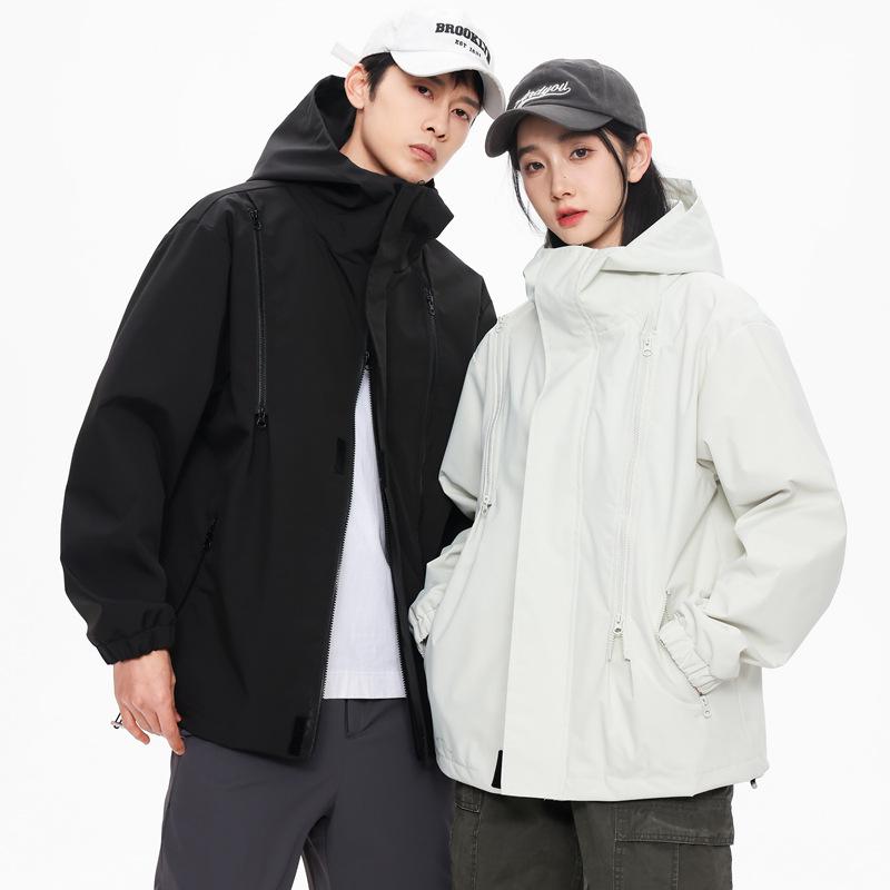 Casual Outdoor Hooded Windbreaker for Couples: Stylish, Three-Proof, Teen Mountaineering Jacket