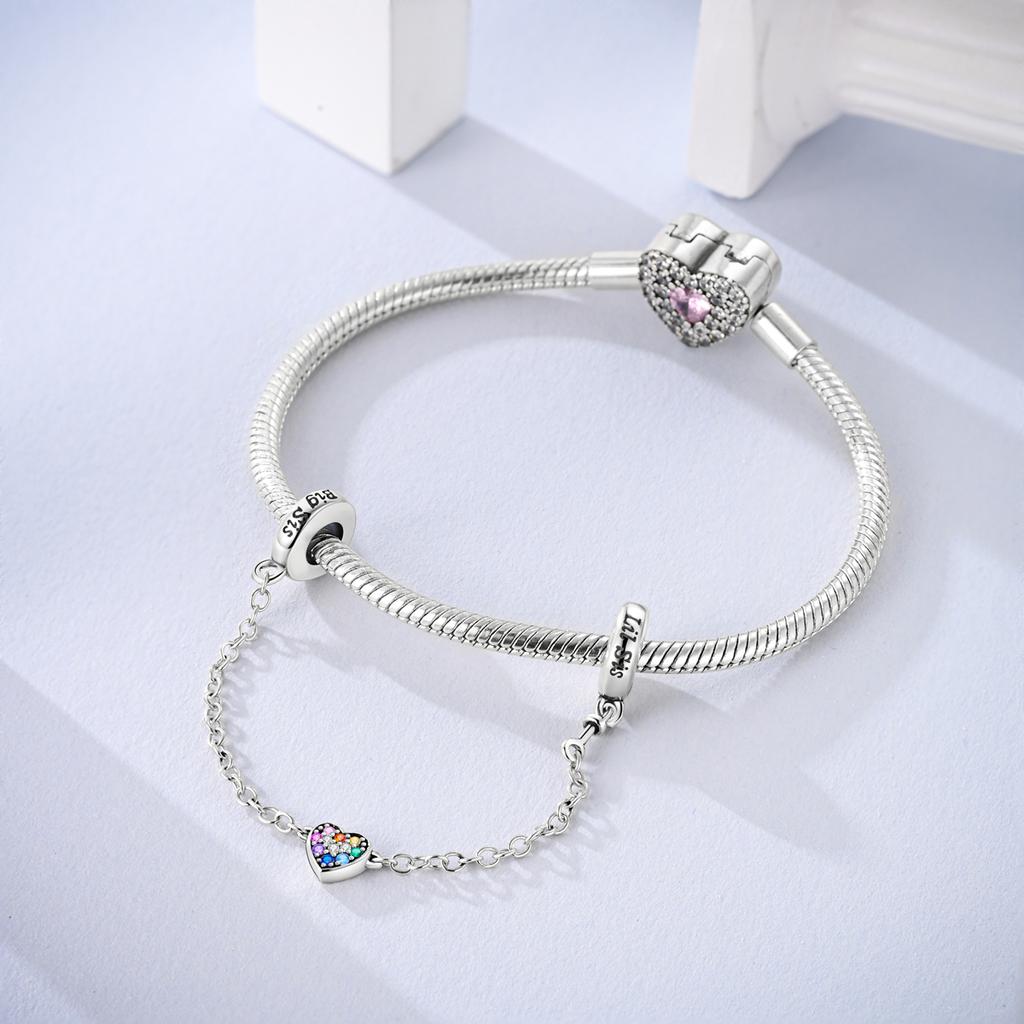 Original Copper Safety Chain Star Moon Airplane Earth Inlaid Zircon Charms Beads Fits Bangle Bracelet Diy Jewelry