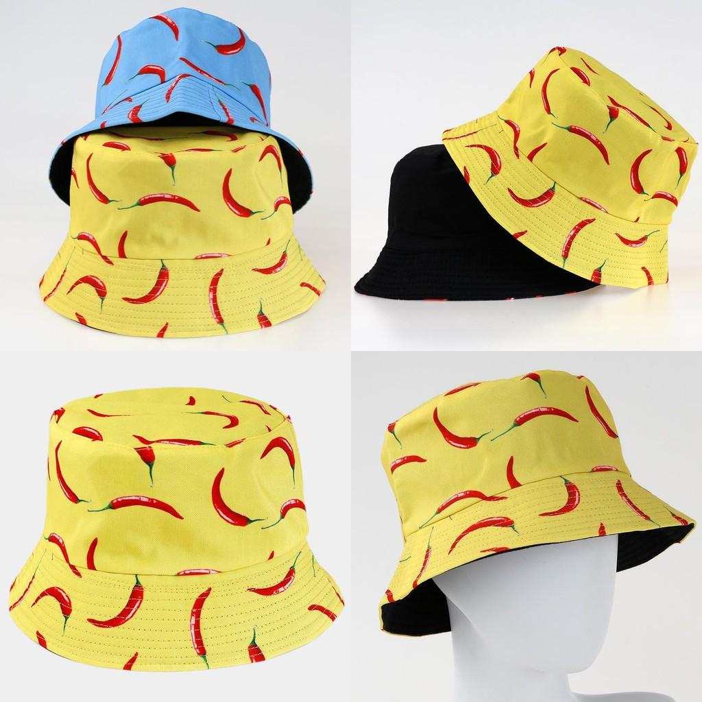 Pepper Pattern Print Double Sided Fisherman Hat Outdoor Sunshade Breathable Cap