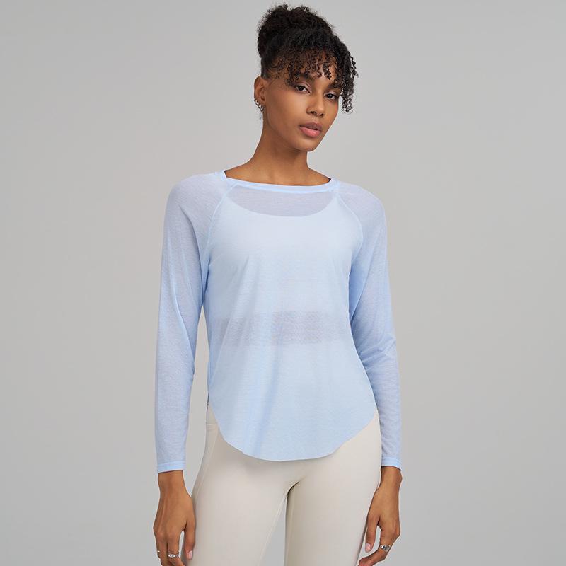 

Huaton Women s Autumn Winter Mesh Slimming Yoga Long Sleeve Quick-Dry Fitness Running Top Extra Large