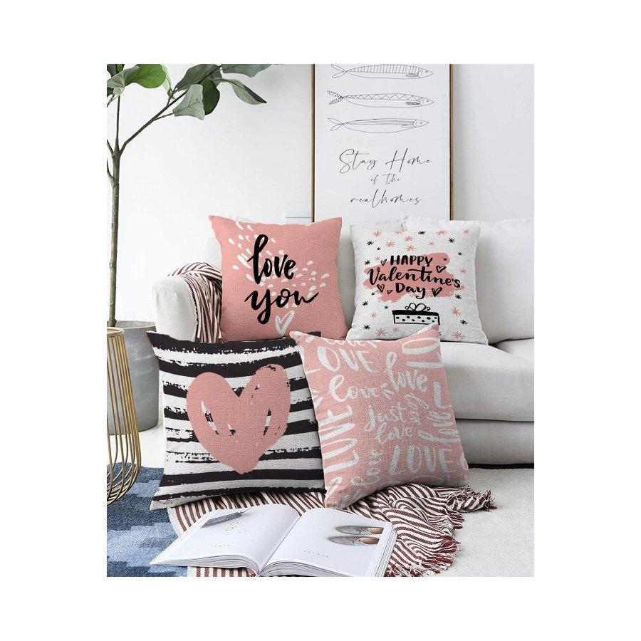 4 Pieces Valentine's Day Concept Double Sided Printed Cushion Cover Set