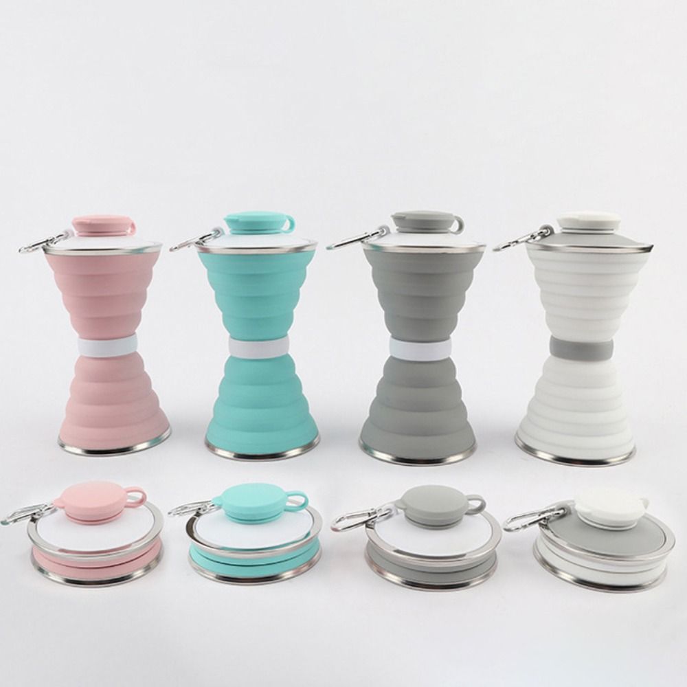 500ml Silicone Foldable Water Bottle Leak Proof with Hook Camping Collapsible Cup Heat Resistant Hangable Travel Foldable Cup