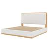 140x200 Upholstered Platform Bed, White + Natural Wood Tone