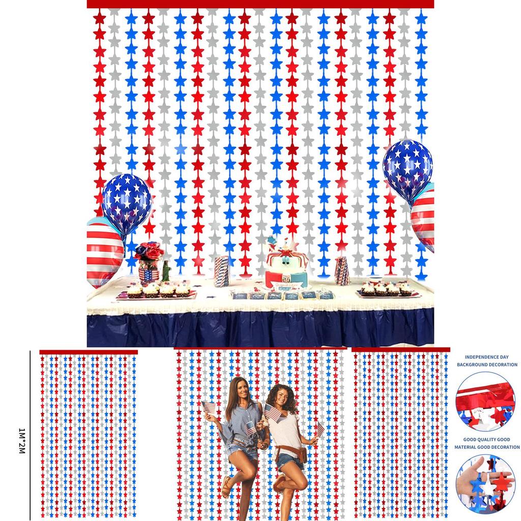 Beautiful Red Blue And Silver Starry Curtain For Independence Day Party Decorations
