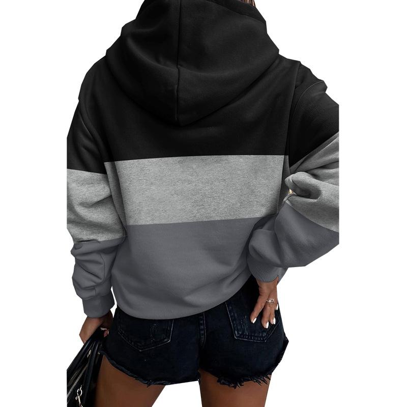 Stitching Hooded Casual All-match Contrast Sweater Women's New Leopard Print Patchwork Top, Casual Color Block Lightweight Sweatshirt