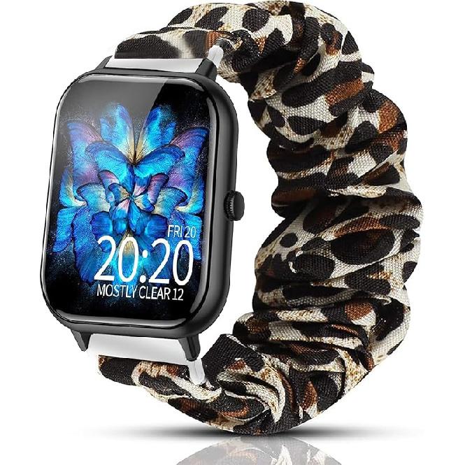 

Совместимые ремешки для смарт-часов RLQA, 20 мм, тканевые эластичные ремешки-скранчи, эластичные, женские, милые сменные ремешки, совместимые с IOWODO R30 Pro, R50 / цветной печати леопарда