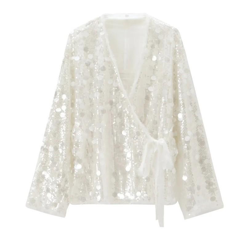 Paillettenbesetzte Kimono-Jacke mit langen Ärmeln für Damen