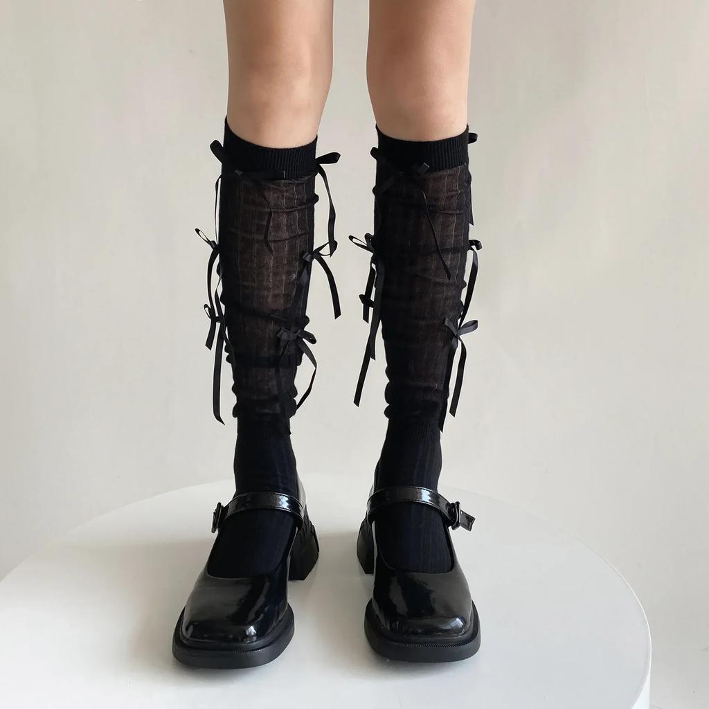 New Kawaii Bowknot Knee High Socks Thigh High Stockings Cute Long Socks Stockings Women Lolita Jk Japanese Style Thigh High Sock