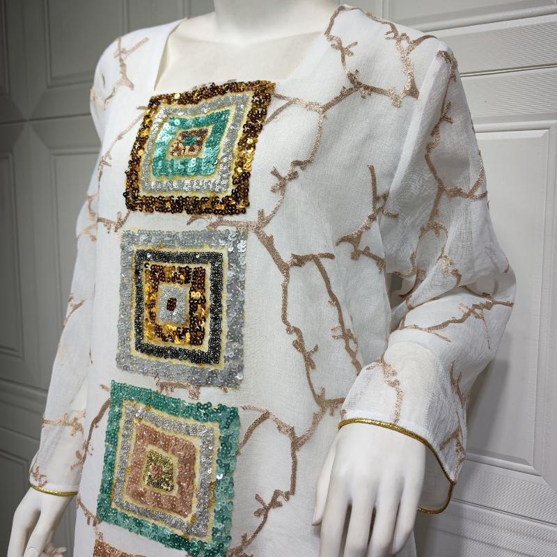 Muslim Women Embroidered Dubai Arabian Loose Dress Eid Robe