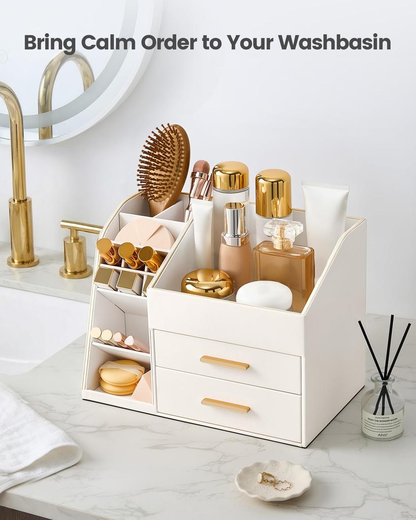 Lolalet Makeup Organizer with PU Spacious Skincare Storage Display Case for and Beauty for Vanity and Easy To Clean Cream Drawer, Leather, Holder,