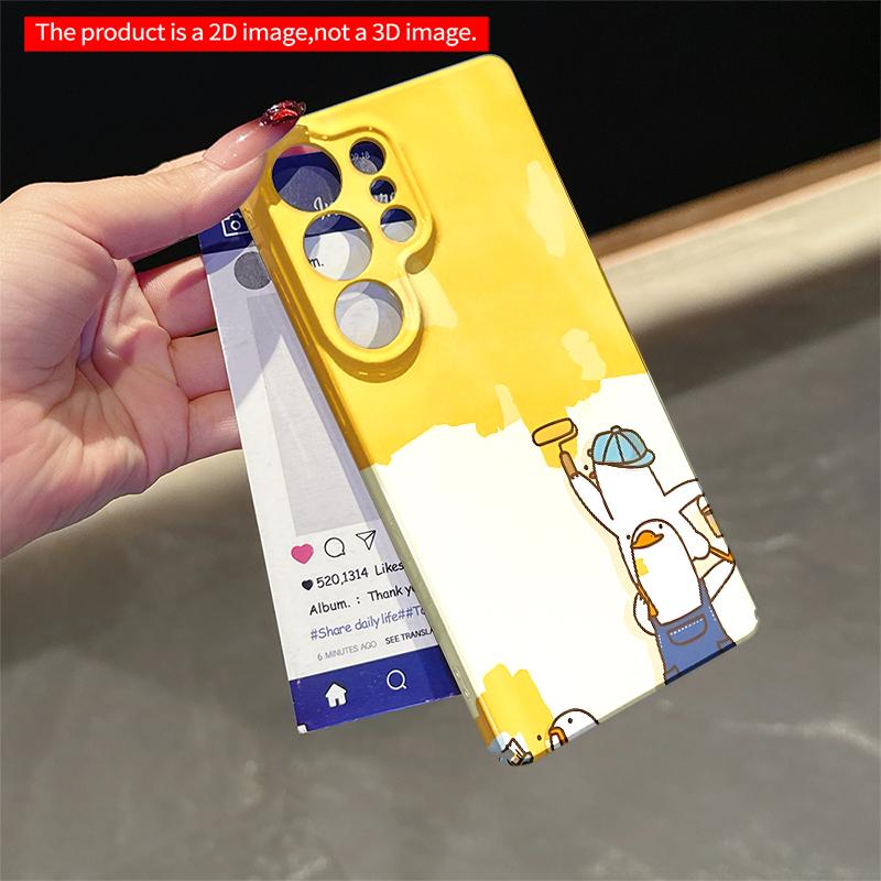 2DFlat Samsung Phone Case Cute Duck Painters Wall Art Phone Case Applicable To Galaxy S23 S24 S25ULTRA S26 A12 A14 A15 A16 A54 A55
