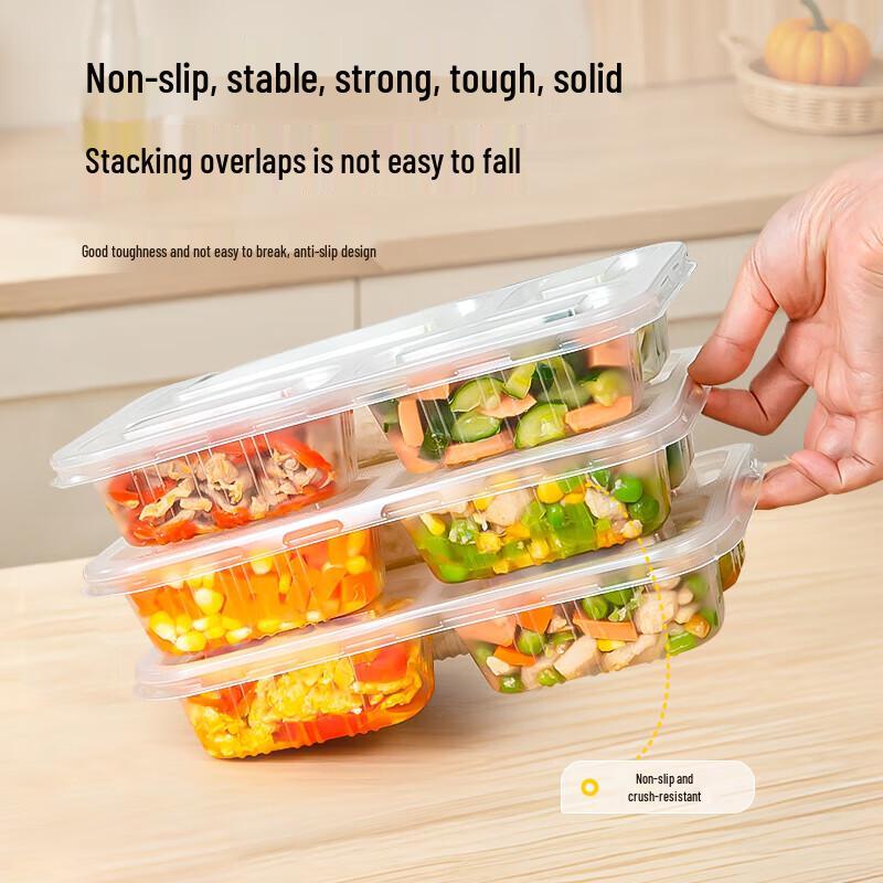 Disposable 4-Compartment Rectangular Lunch Boxes with Lids