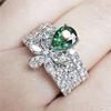 Huitan Vintage Green Cubic Zirconia Ring Temperament Sweet Flower Finger Rings for Women Party Anniversary Gift Gorgeous Jewelry