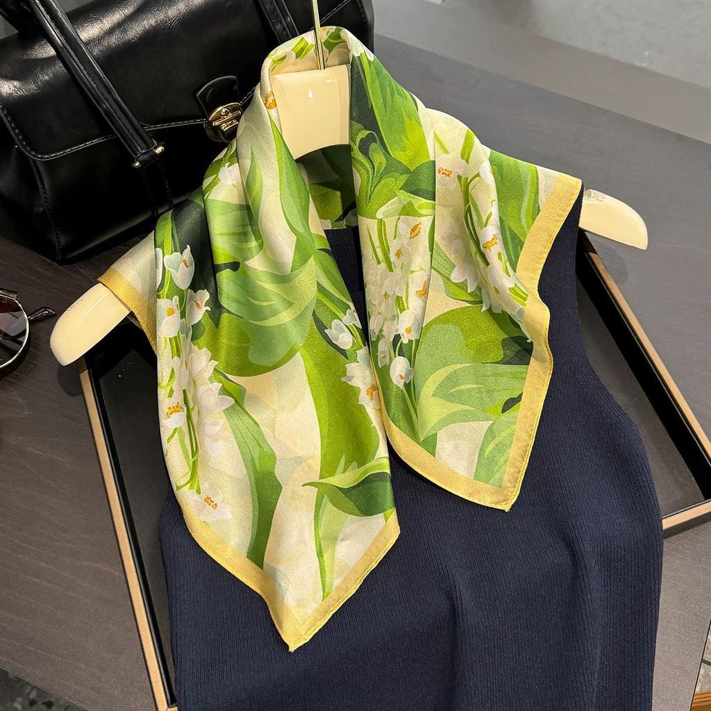 Fashion 100% Real Pure Silk Headscarf Square Scarf For Women Shawl Foulard Hijab Neckerchief Bandana Print Bufanda Echarpe