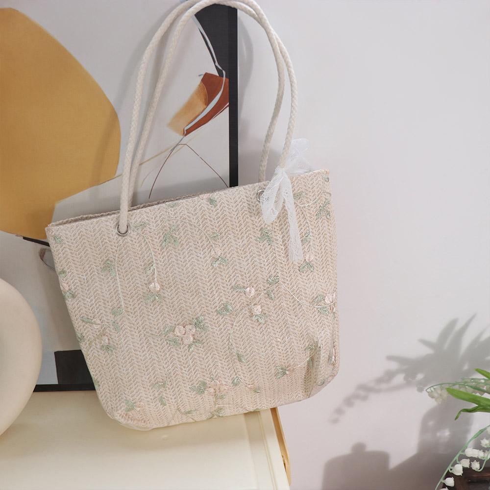 Travel Straw Shoulder Bag Summer Women's Totes Bag Ins Lace Straw Bag  for Ladies