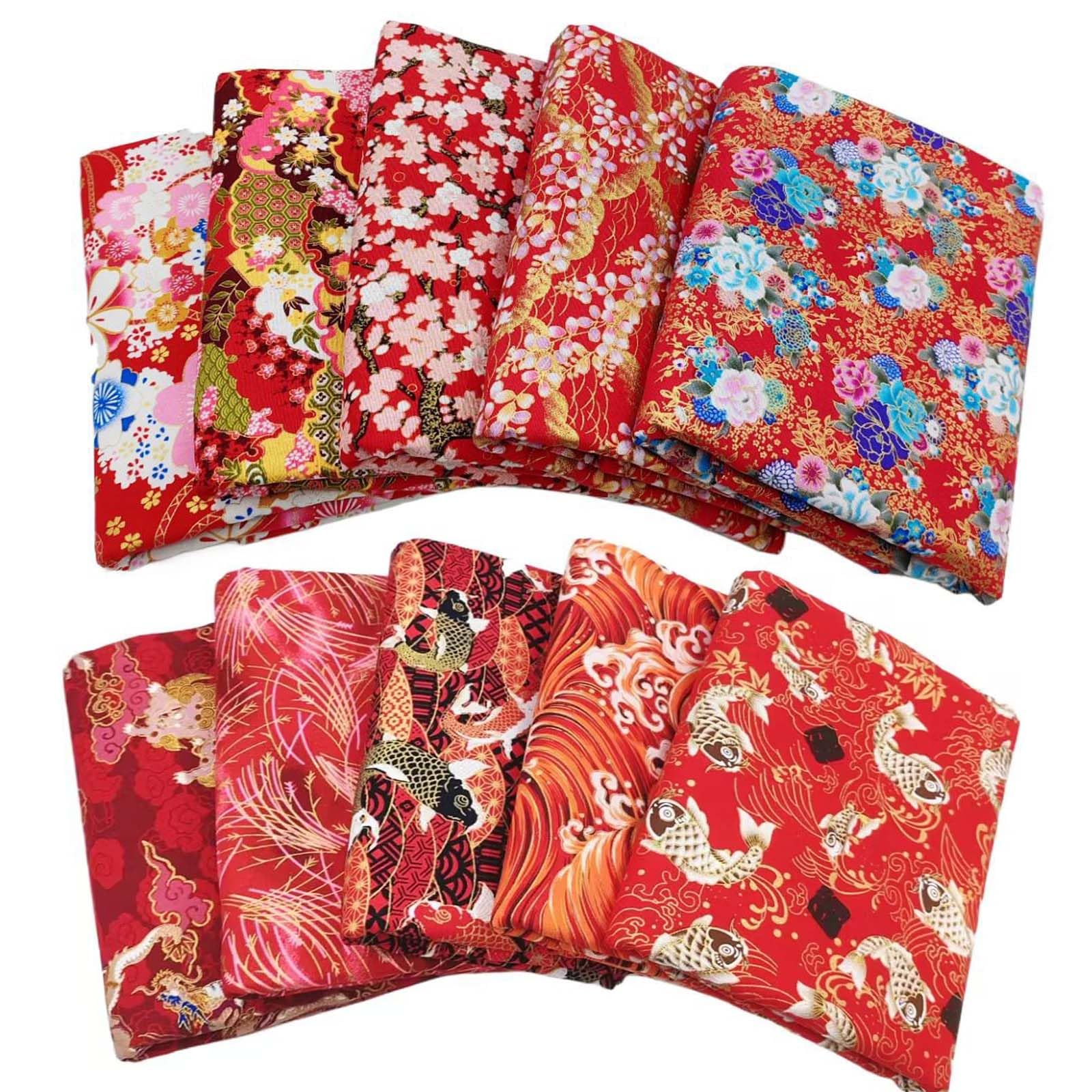 

PAVIKE Japanese Pattern Kimono Fabric 10 Various Cherry Nishikigoi Cut Craft Scraps DIY Handmade Craft Craft Supplies for Making Lucky Lunch and