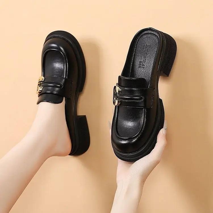 Fashion Black With Heel Sandals Comfortable and Elegan Woman Slippers Designer Luxury 2025 Trend Slides On Sale Vip 39 Shoes for Women