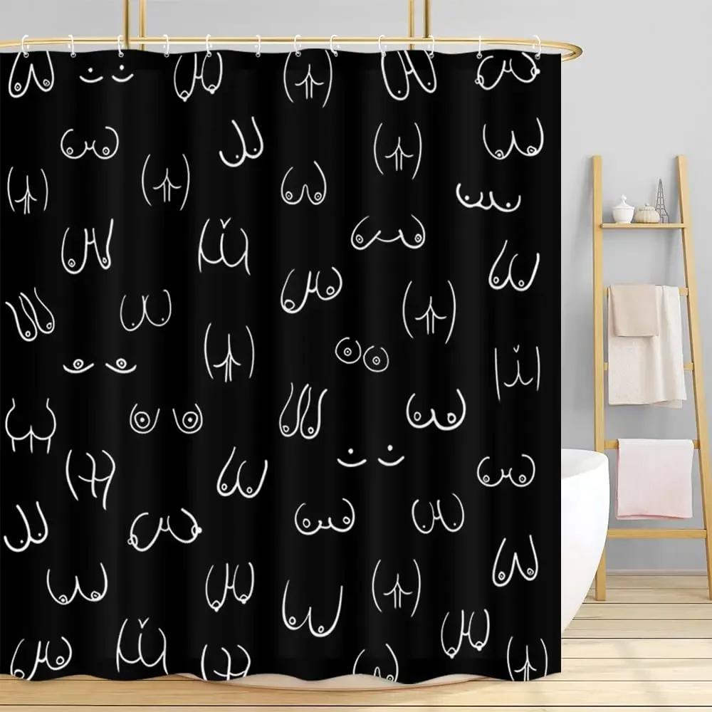 Sexy Boobs Shower Curtain Boob Feminine Feminist Seamless Breast Pattern Bathroom Curtains Polyester Bathroom Screen with Hooks