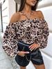 2024 Leopard Print Off-the-Shoulder Autumn Top