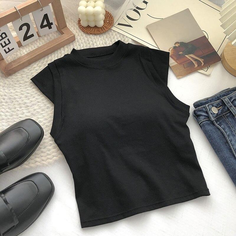 

ITOOLIN женские хлопковые майки с подкладкой для бюстгальтера, весенние повседневные укороченные топы без рукавов, вязаные топы для женщин, шикарная универсальная кофточка Fit For 40-60kg чёрный