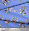 Soimoi Blue Poly Crepe Satin Fabric Bird & Floral Print Print Fabric by the Metre 42 Inch