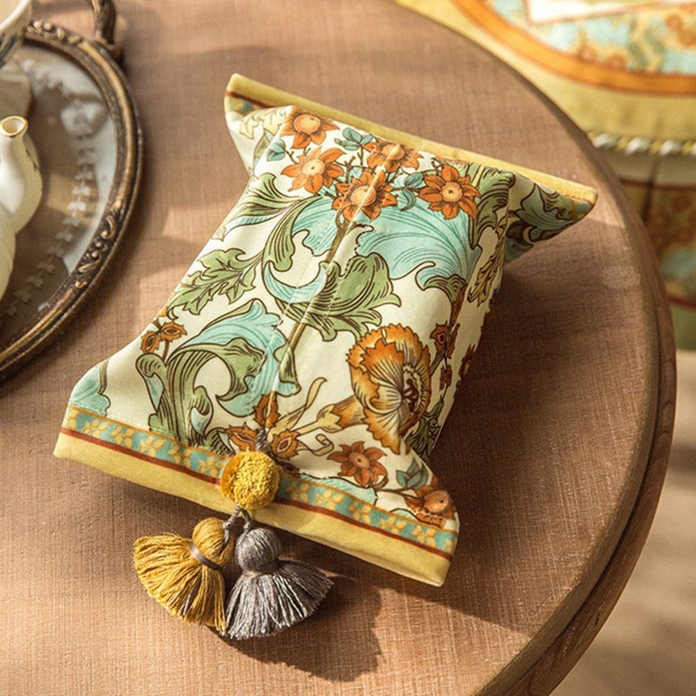 Retro 18x24cm Short Plush Tissue Bag American Floral Tissue Box Holder Decorative Reusable Napkin Paper Box Bathroom