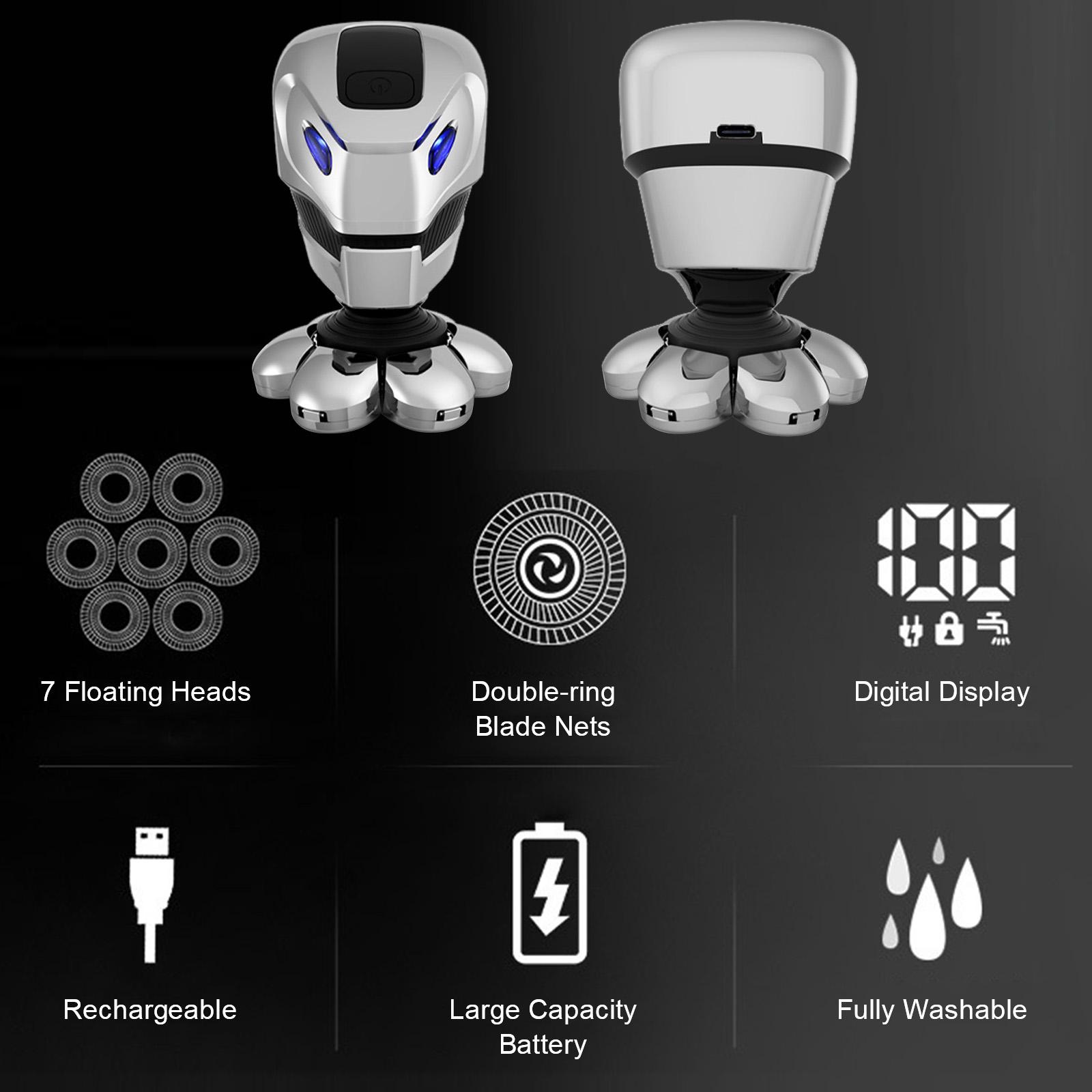 

Электрическая бритва для мужчин, 7 плавающих головок, бритва для бороды, машинка для стрижки волос, очиститель для лица, массажер, триммер для носа, полностью моющаяся, перезаряжаемая от USB