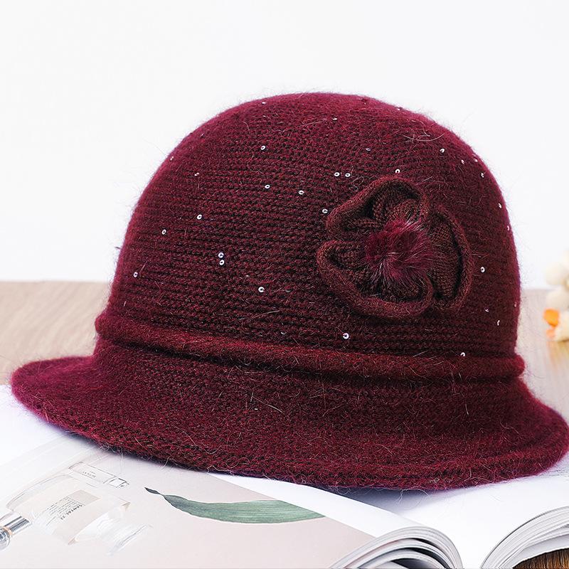 Hat Female Autumn and Winter Elderly Person Scarf Warm Middle and Old Lady Winter Rabbit Wool Mother Wool Hat Fleece Basin Hat