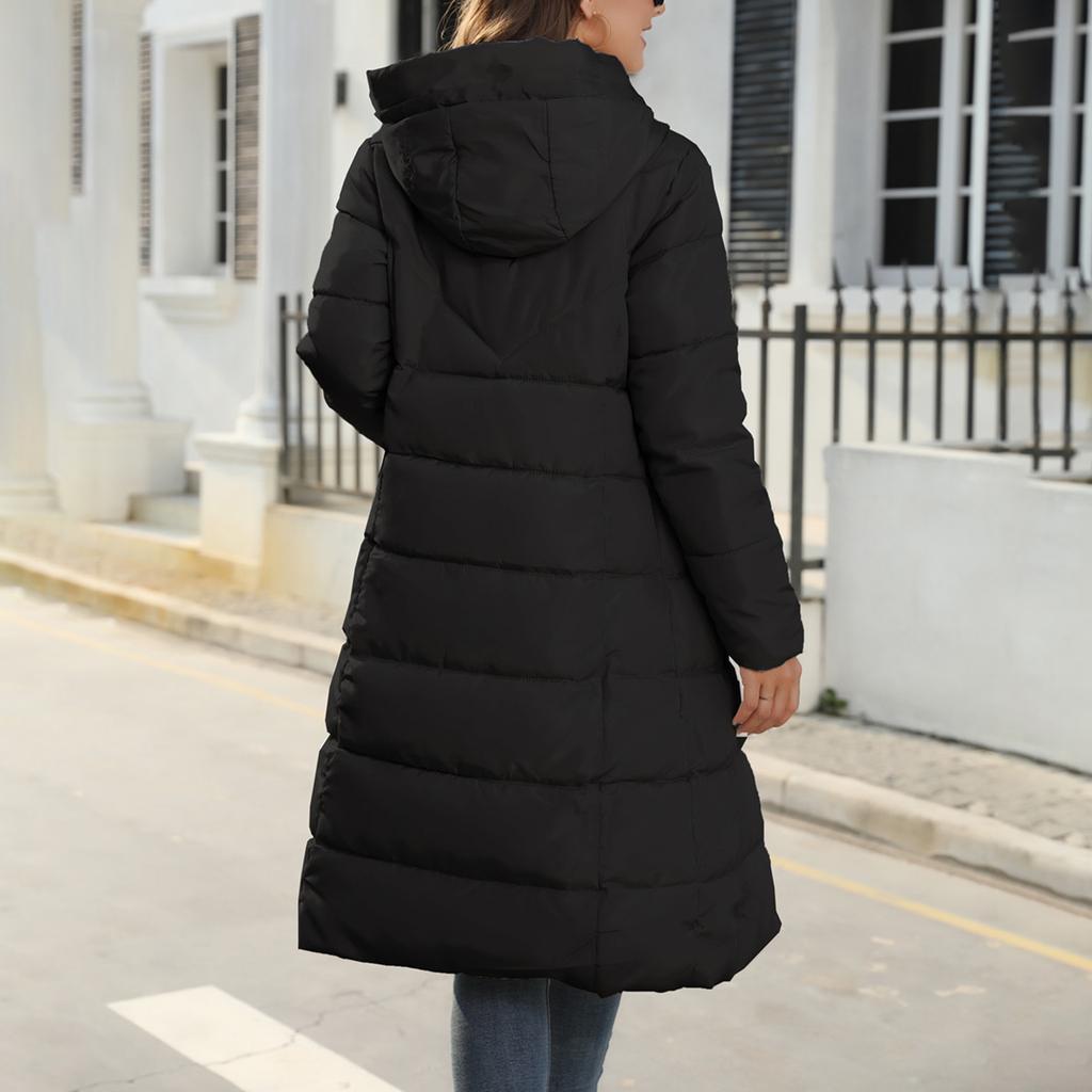 Women's Long Puffer Jacket Winter Warm Quilted Coat Long Sleeve Zip Up Outwear with Hood Casual Outfits Streetwear Autumn