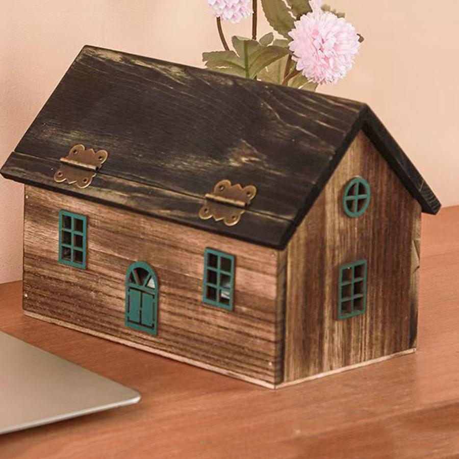 Creativity Wooden House Tissue Box B&B Restaurant Solid Wood Retro Paper Box Household Living Room Roll Paper Boxes