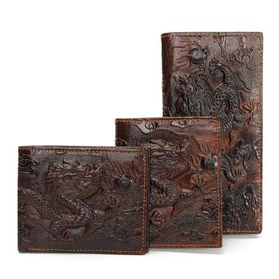 Pochette porta carte da uomo con portamonete verticale corto e lungo drago marrone