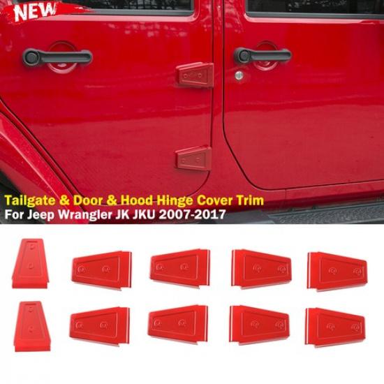 Red Hood Hinge Door Hinges Cover Trim Upgrade Parts For Jeep Wrangler JK 2007-17