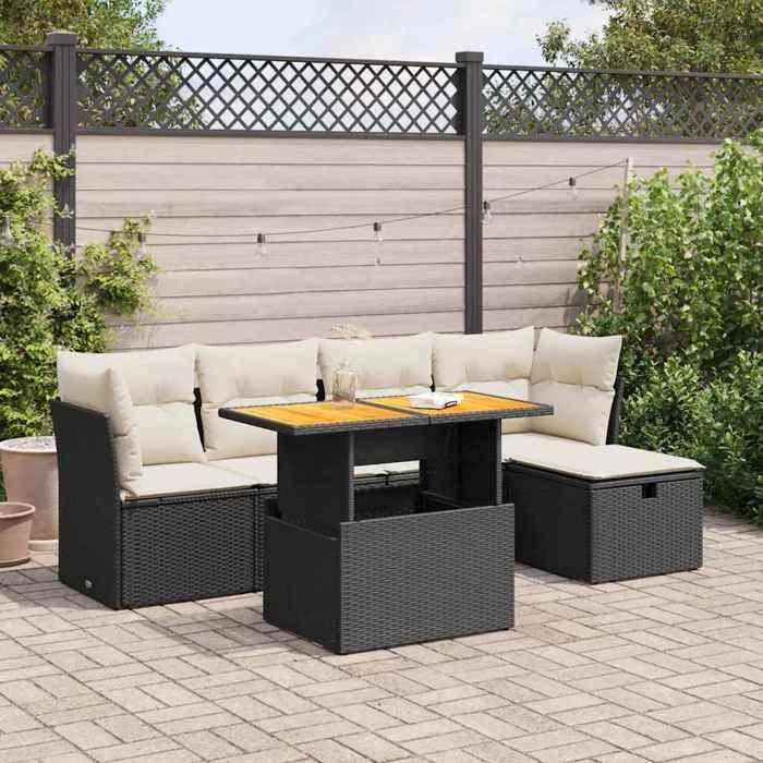 VidaXL Garden Lounge Set 6 Pcs with Cushions Black Wicker Acacia, Outdoor Sofa Set, Garden Lounge Set 3327966