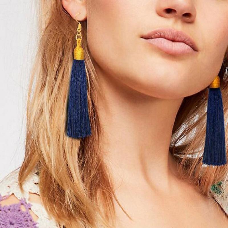 Fashion Tassel Earrings Women Silk Fabric Gold Color Rope Wrap Fringe Long Drop Dangle Earings For Girls Bohemia Wedding Jewelry