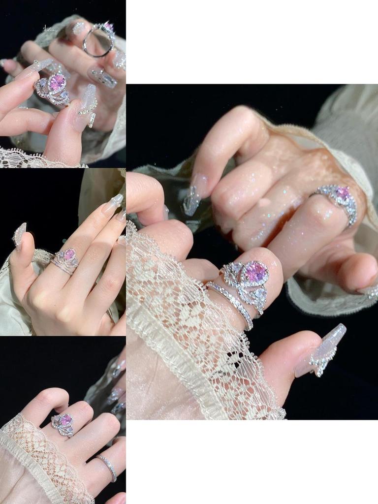 Elegant And Luxurious Crown Ring With Micro-inlaid Pink Diamond Cz Stone Fashionable Statement Piece For Stylish Ladies