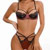 Ensemble de soutien-gorge Ultra-fin en dentelle française, Sexy, ajouré, tentation, Lingerie pour femmes, épissure en Satin, soutien-gorge et tongs transparents, ensemble de 2 pièces