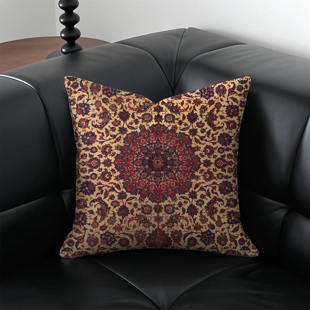 Vintage Persian Style Pillow Cushion Cover Pillow Case Anti-Dustmite Invisible Zipper Silky Plush Cushion