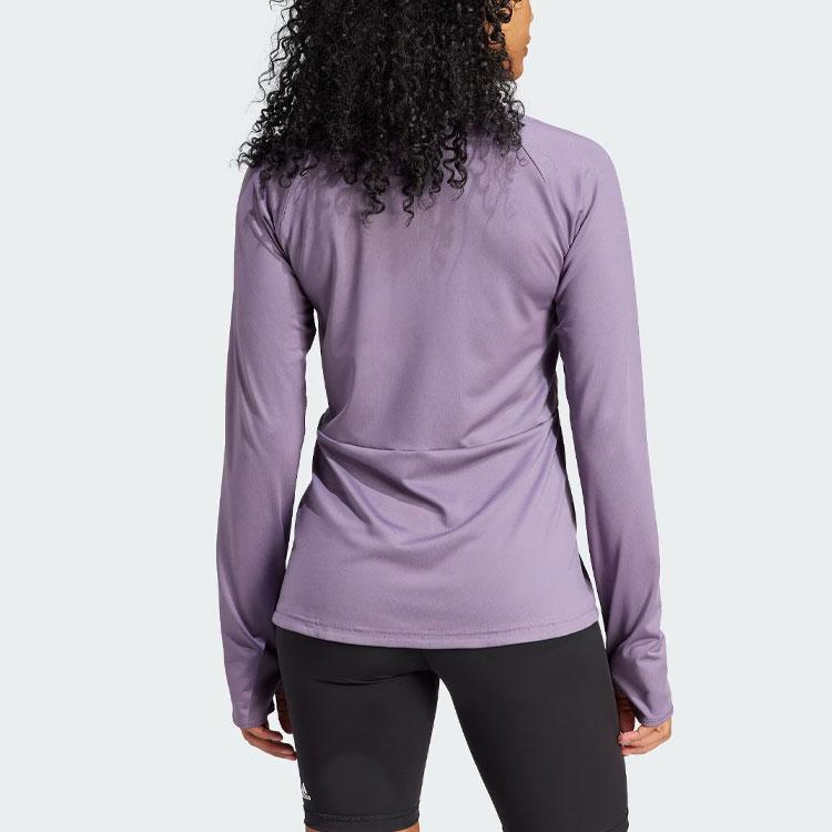 Adidas Originals Aeroready Hyperglam 1/4-Zip Top Color Block Quick-Dry Long Sleeve T-Shirt Women Tops Dark-Gray Violet IL6981