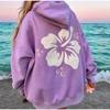Kvinner Tykk Langermet Høst og Vinter O-Hals Hettegenser Vintage Blomsterprint Mote Løse Sweatshirts med Lomme